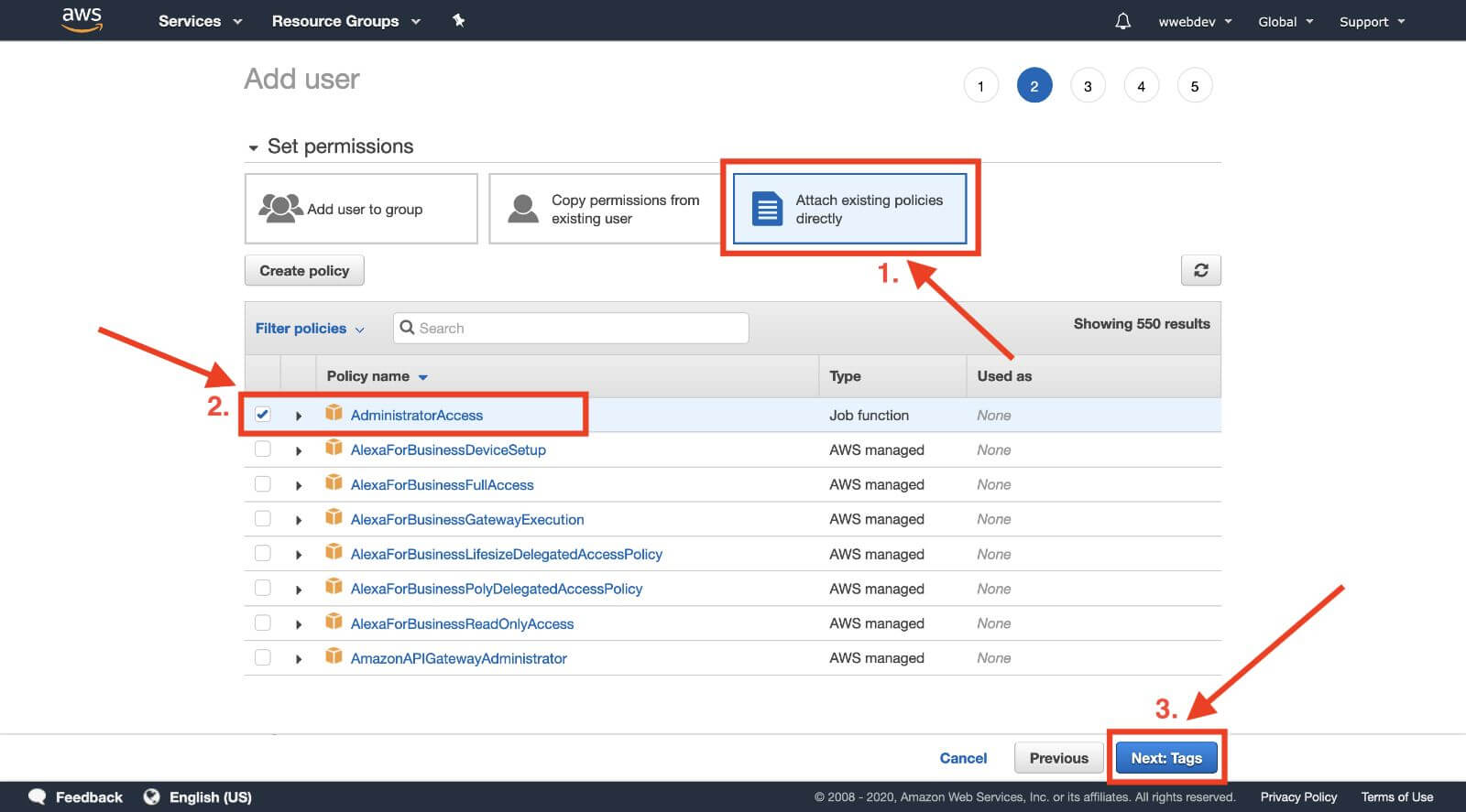 aws set permissions for IAM user