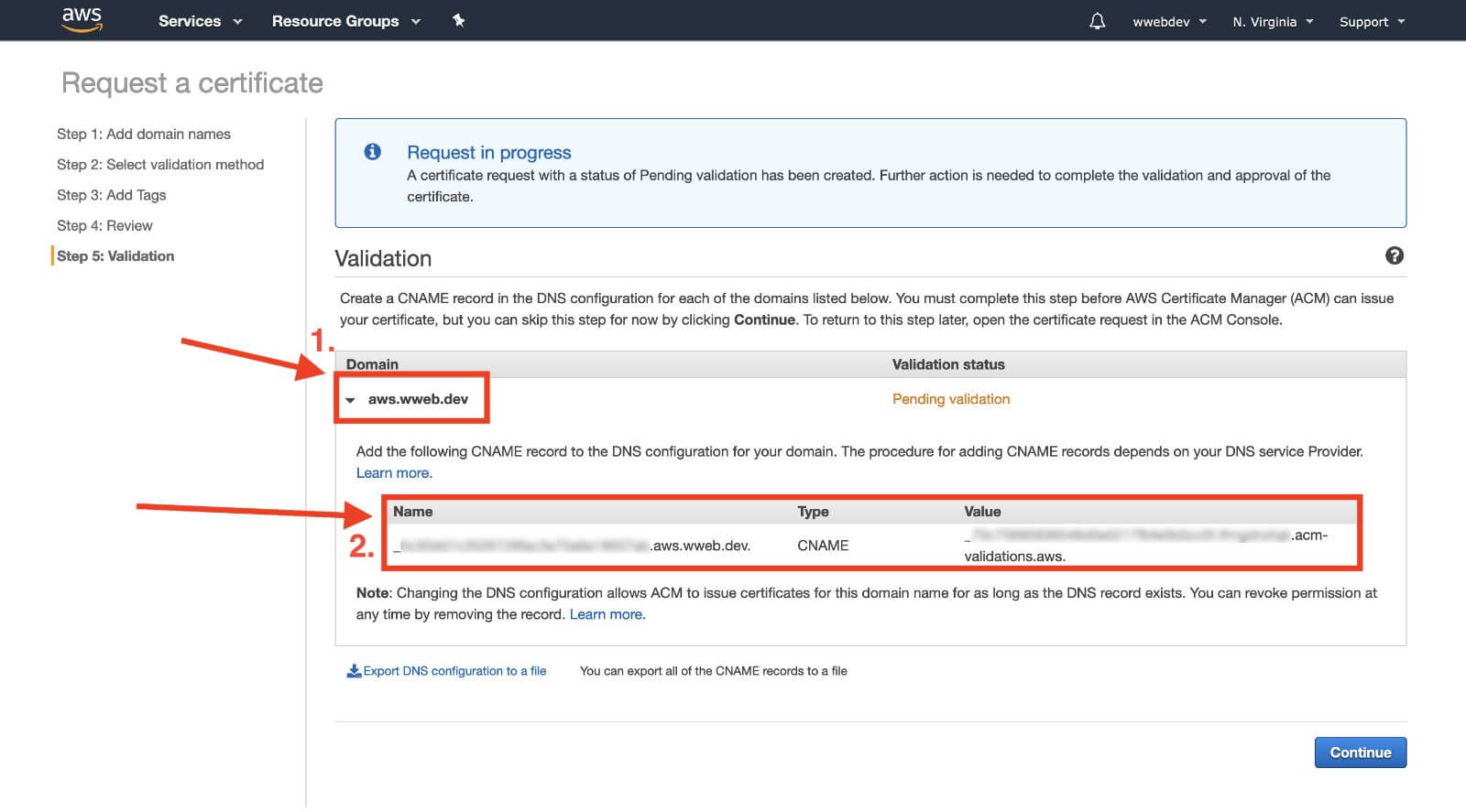 certificate with cname validation