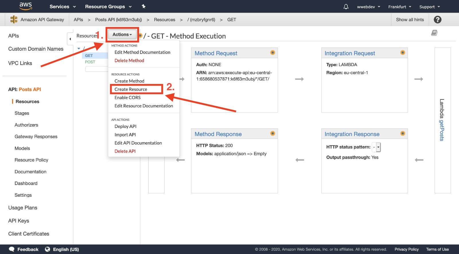 API Gateway create resource