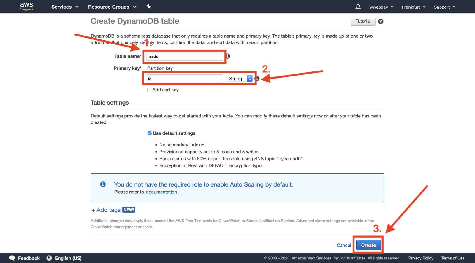 settings of new dynamodb