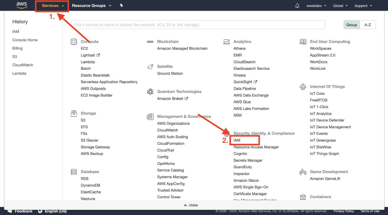 aws where to find IAM
