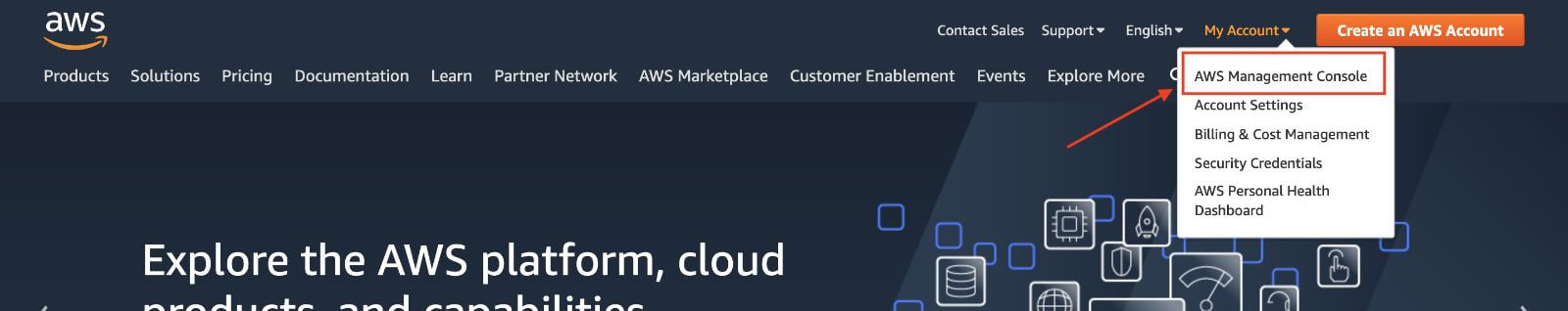 aws where to find the management console