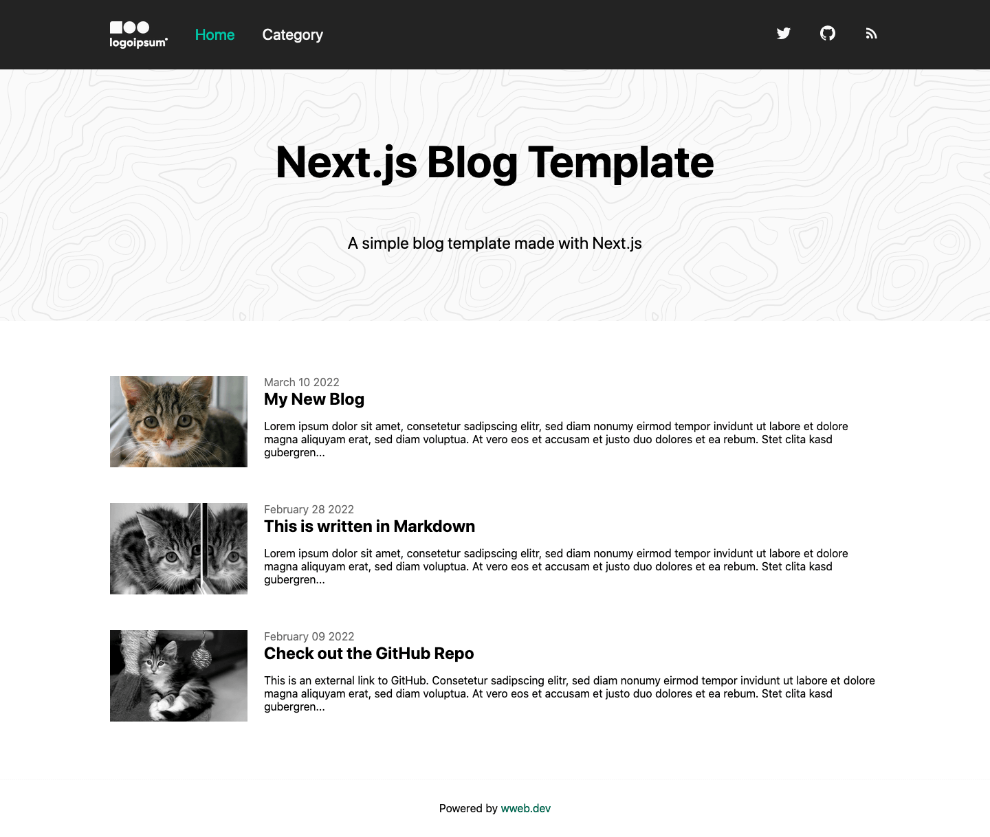 screenshot of the blog template